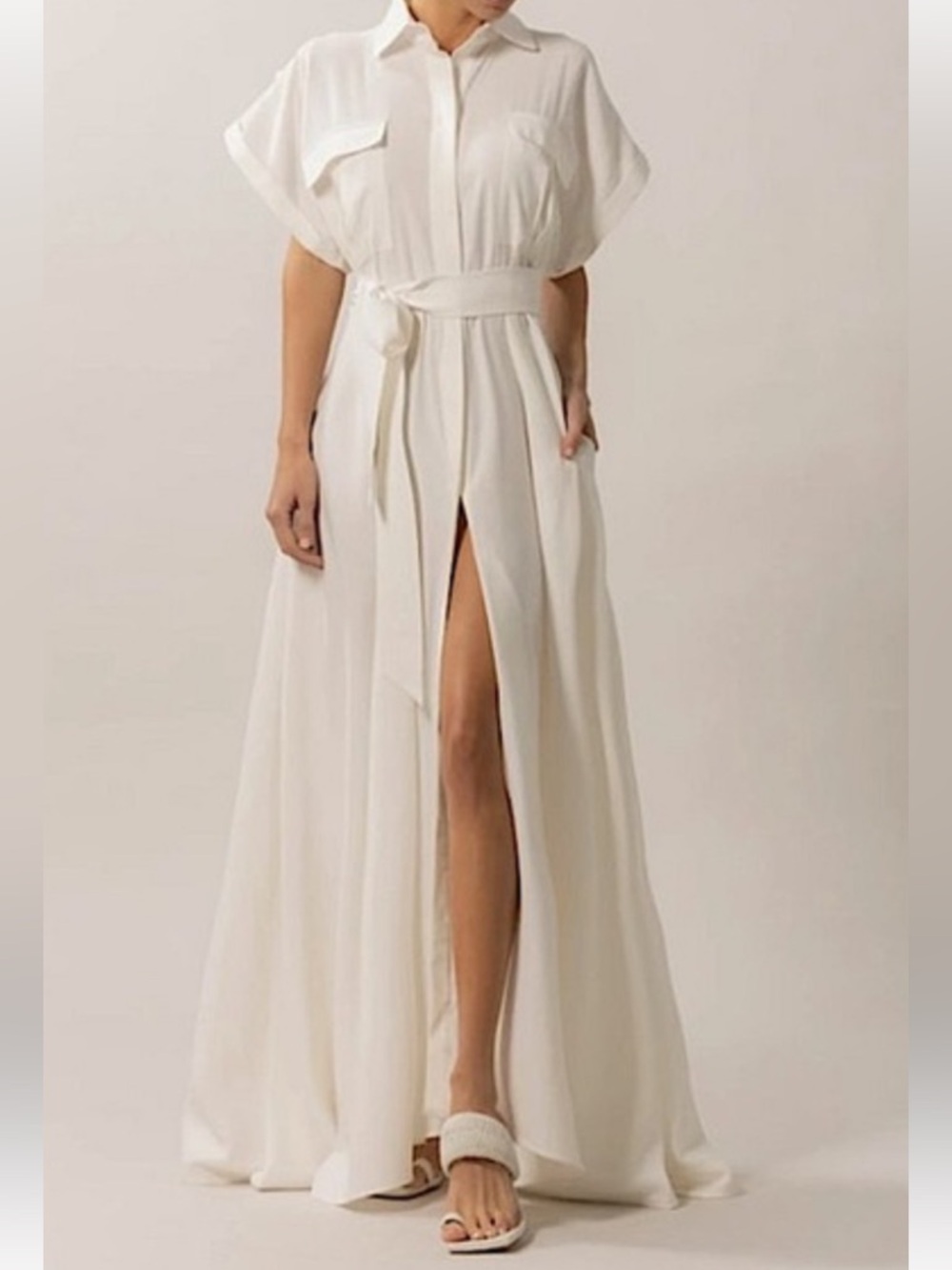 NONchalant Ivory Maxi Dress with Front Slit